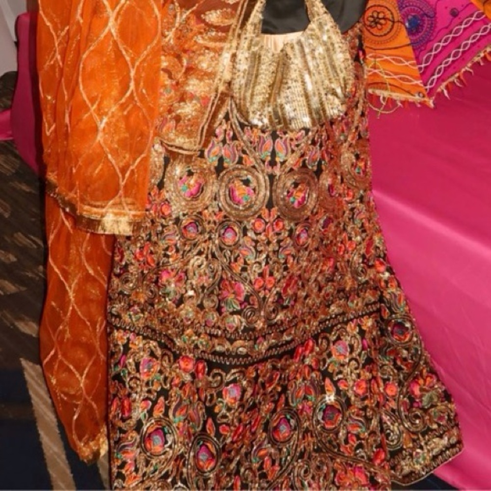 Black Gold Multi Pakistani Mendhi Bridal Lengha Never Been Worn